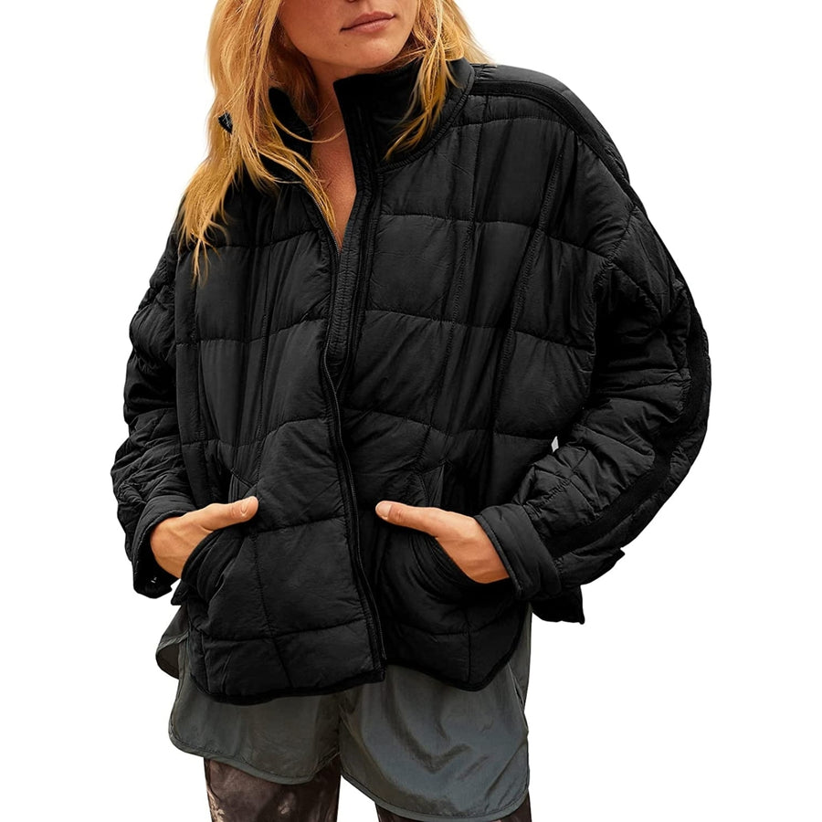 Womens Lightweight Oversized Long Sleeve Zip Water Resistant Packable Puffer Jacket Warm Short Winter Coat Image 1