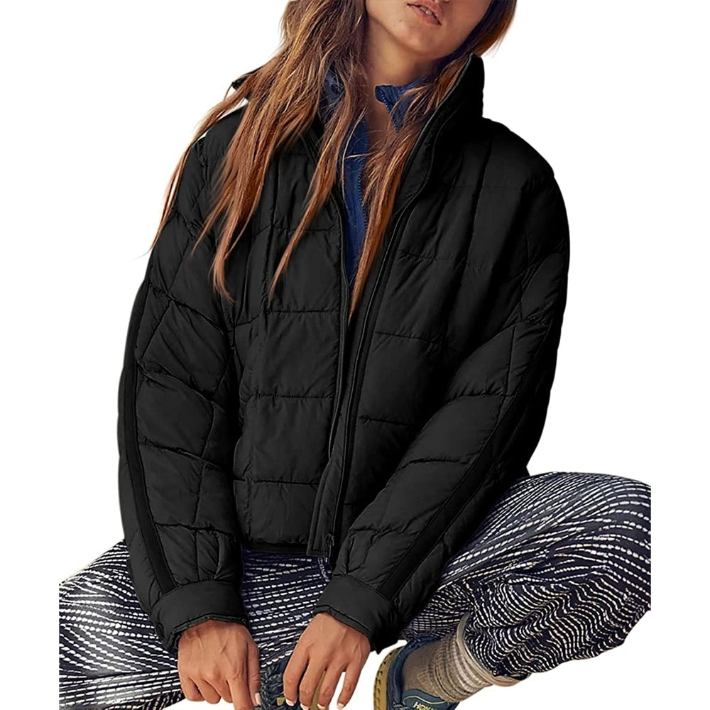 Womens Lightweight Oversized Long Sleeve Zip Water Resistant Packable Puffer Jacket Warm Short Winter Coat Image 2