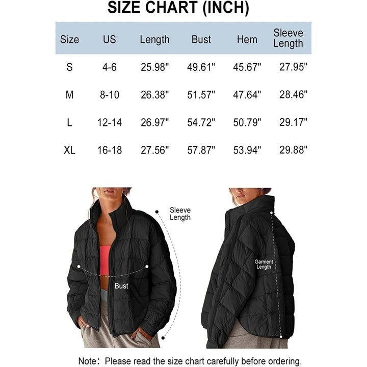 Womens Lightweight Oversized Long Sleeve Zip Water Resistant Packable Puffer Jacket Warm Short Winter Coat Image 4