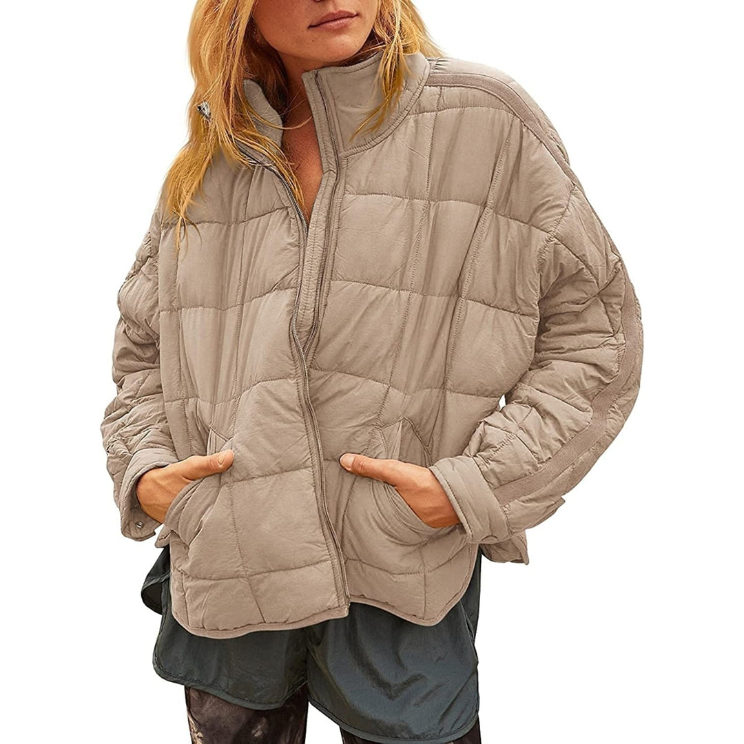 Womens Lightweight Oversized Long Sleeve Zip Water Resistant Packable Puffer Jacket Warm Short Winter Coat Image 6