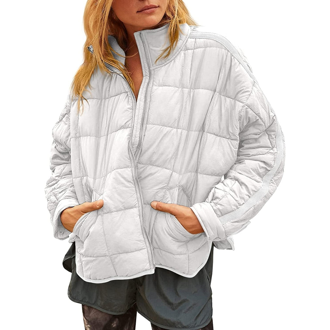 Womens Lightweight Oversized Long Sleeve Zip Water Resistant Packable Puffer Jacket Warm Short Winter Coat Image 7