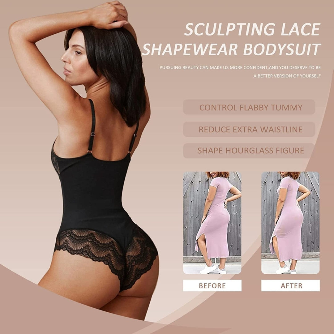 Lace Bodysuit for Women Tummy Control Shapewear V-Neck Backless Bodysuit Tummy Control Tops Image 4