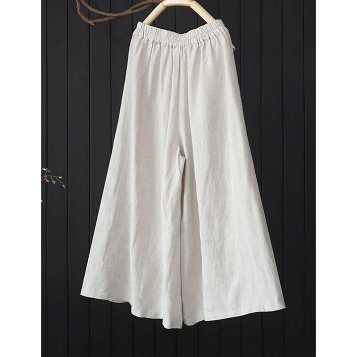 Womens Culottes Wide Leg Linen Palazzo Pants High Waisted Capris Cropped Trousers Image 4