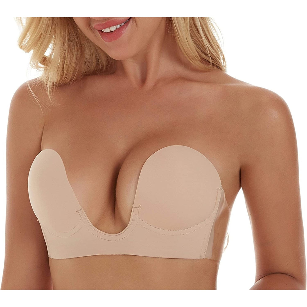 Invisible Bra Backless Strapless Bra Reusable Sticky Boobs Deep Plunge Silicone Push Up Adhesive Bras for Women Image 2
