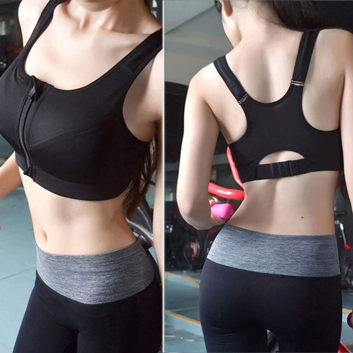 Womens High Impact Front Zip Sports Bra Plus Size Adjustable Straps Padded Sports Bra for Yoga Running Image 2