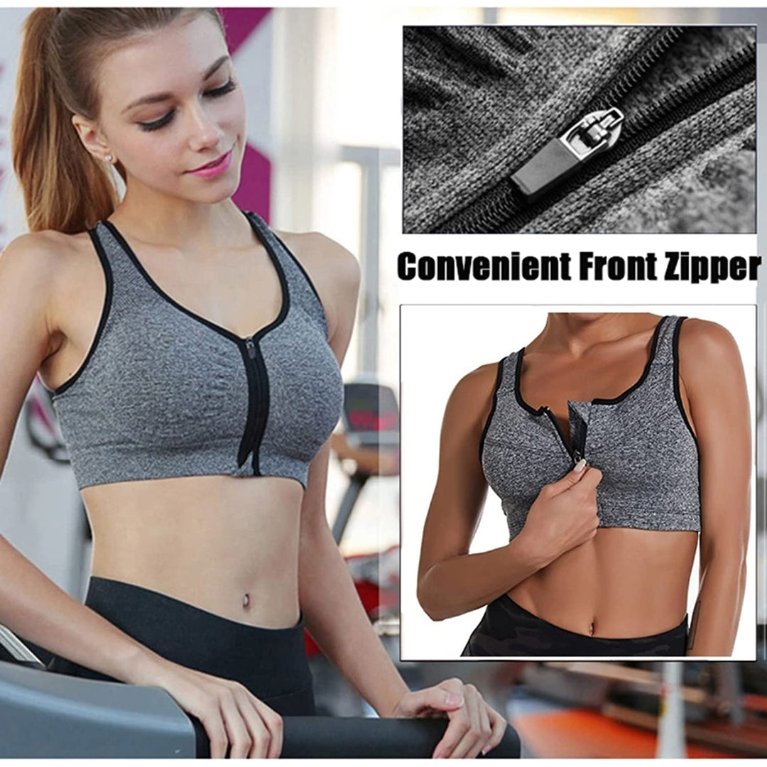 Womens High Impact Front Zip Sports Bra Plus Size Adjustable Straps Padded Sports Bra for Yoga Running Image 3