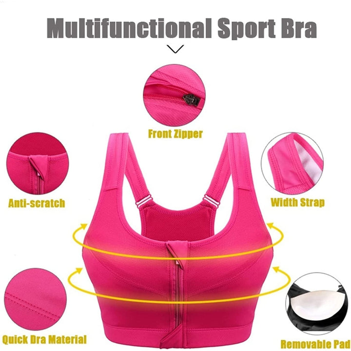 Womens High Impact Front Zip Sports Bra Plus Size Adjustable Straps Padded Sports Bra for Yoga Running Image 4