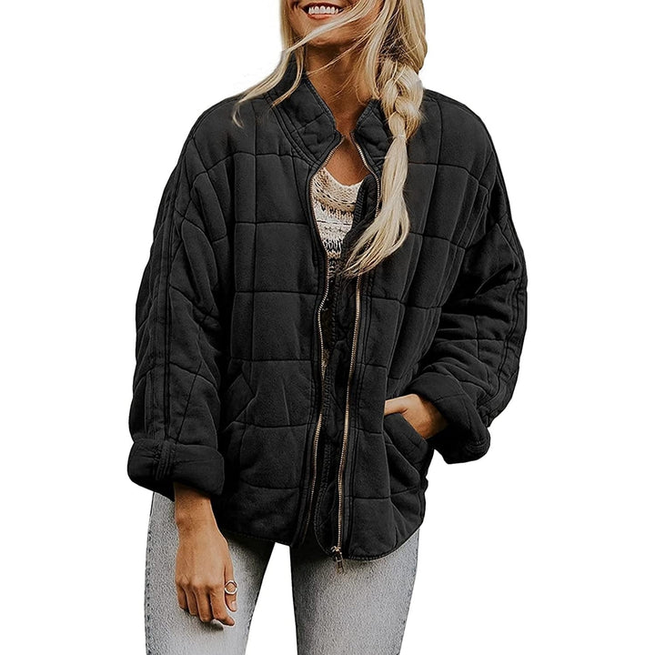 Quilted Jackets For Women Lightweight Womens Casual Padded Full Zip Stand Collar Jackets Coat Fashion Outerwear Image 3