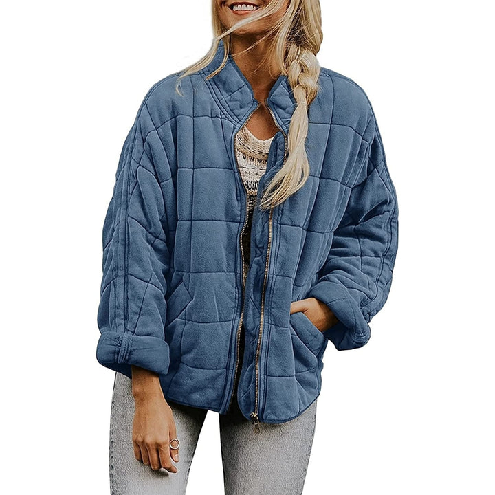 Quilted Jackets For Women Lightweight Womens Casual Padded Full Zip Stand Collar Jackets Coat Fashion Outerwear Image 4