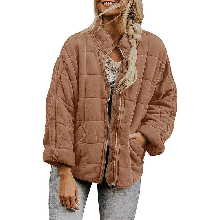 Quilted Jackets For Women Lightweight Womens Casual Padded Full Zip Stand Collar Jackets Coat Fashion Outerwear Image 1