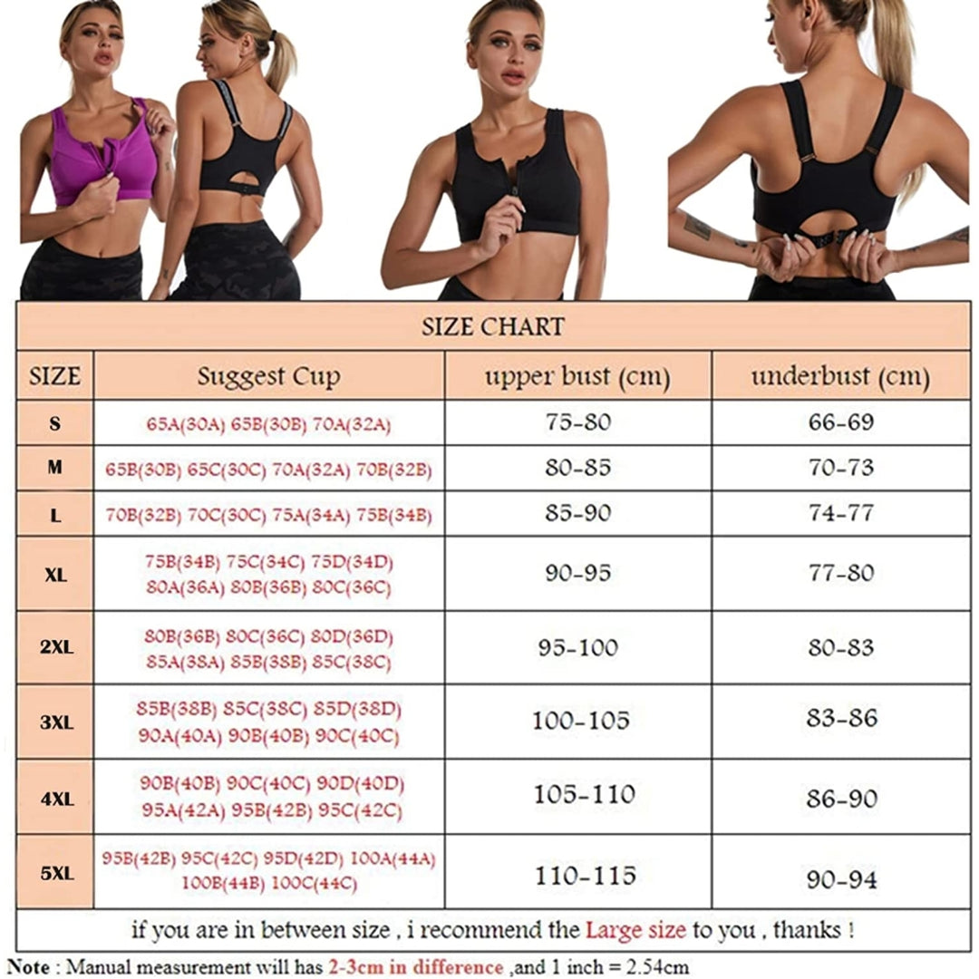 Womens High Impact Front Zip Sports Bra Plus Size Adjustable Straps Padded Sports Bra for Yoga Running Image 6