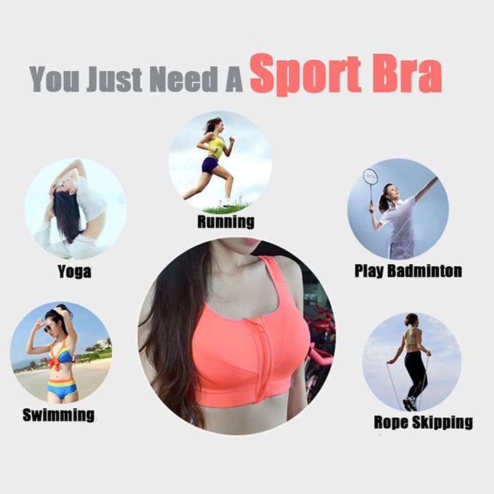 Womens High Impact Front Zip Sports Bra Plus Size Adjustable Straps Padded Sports Bra for Yoga Running Image 7