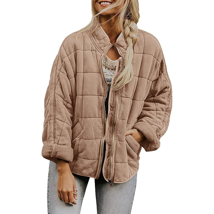 Quilted Jackets For Women Lightweight Womens Casual Padded Full Zip Stand Collar Jackets Coat Fashion Outerwear Image 7