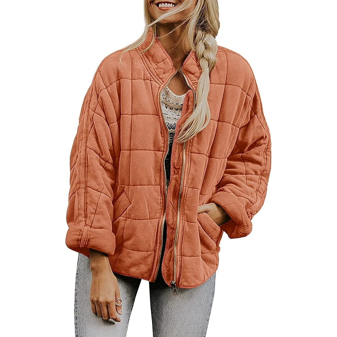 Quilted Jackets For Women Lightweight Womens Casual Padded Full Zip Stand Collar Jackets Coat Fashion Outerwear Image 12