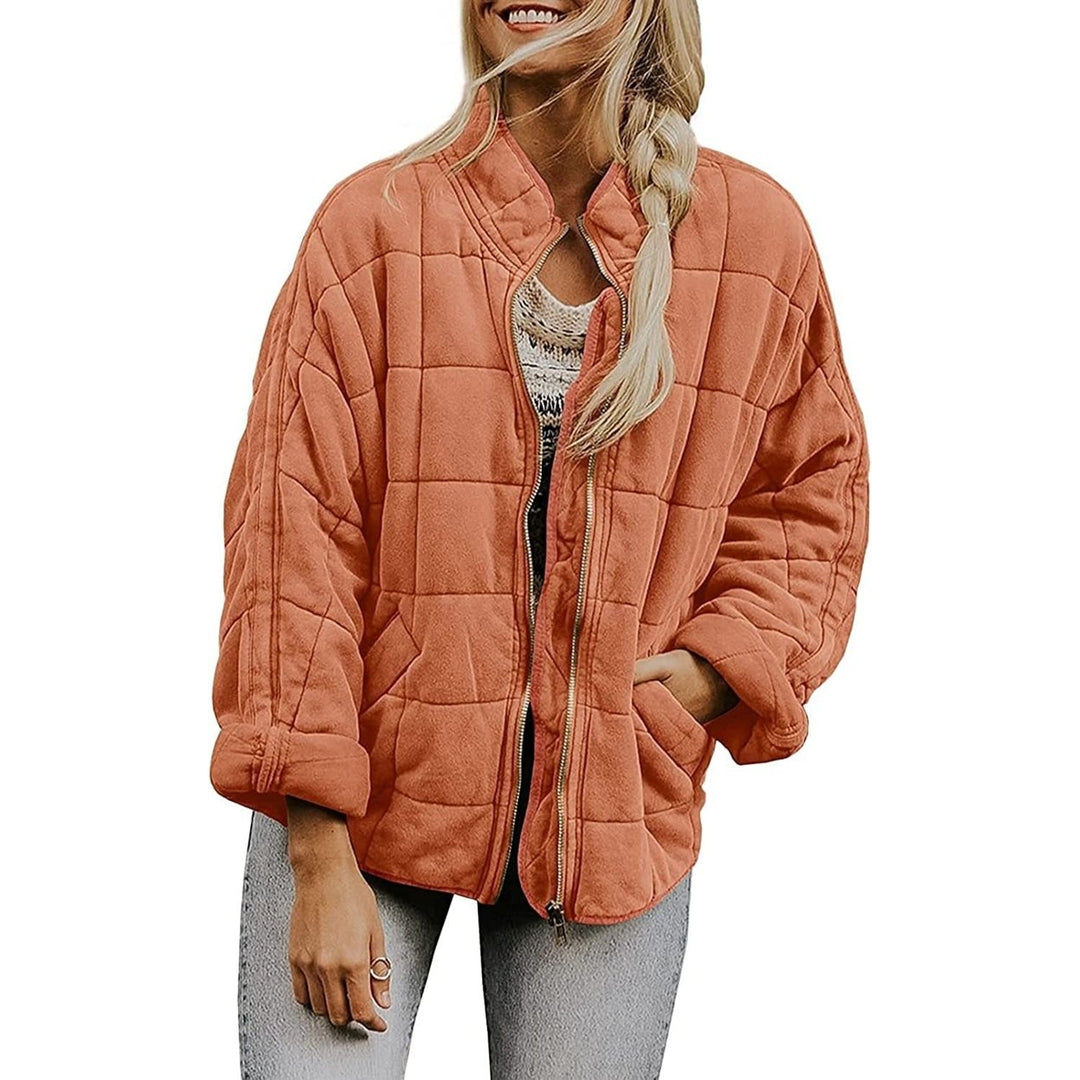 Quilted Jackets For Women Lightweight Womens Casual Padded Full Zip Stand Collar Jackets Coat Fashion Outerwear Image 1