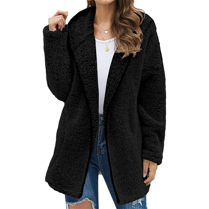 Womens Winter Coats Plus Size Fleece Jacket Long Sleeve Hooded Cardigan Sweatshirts Open Front Lapel Outerwears Image 1