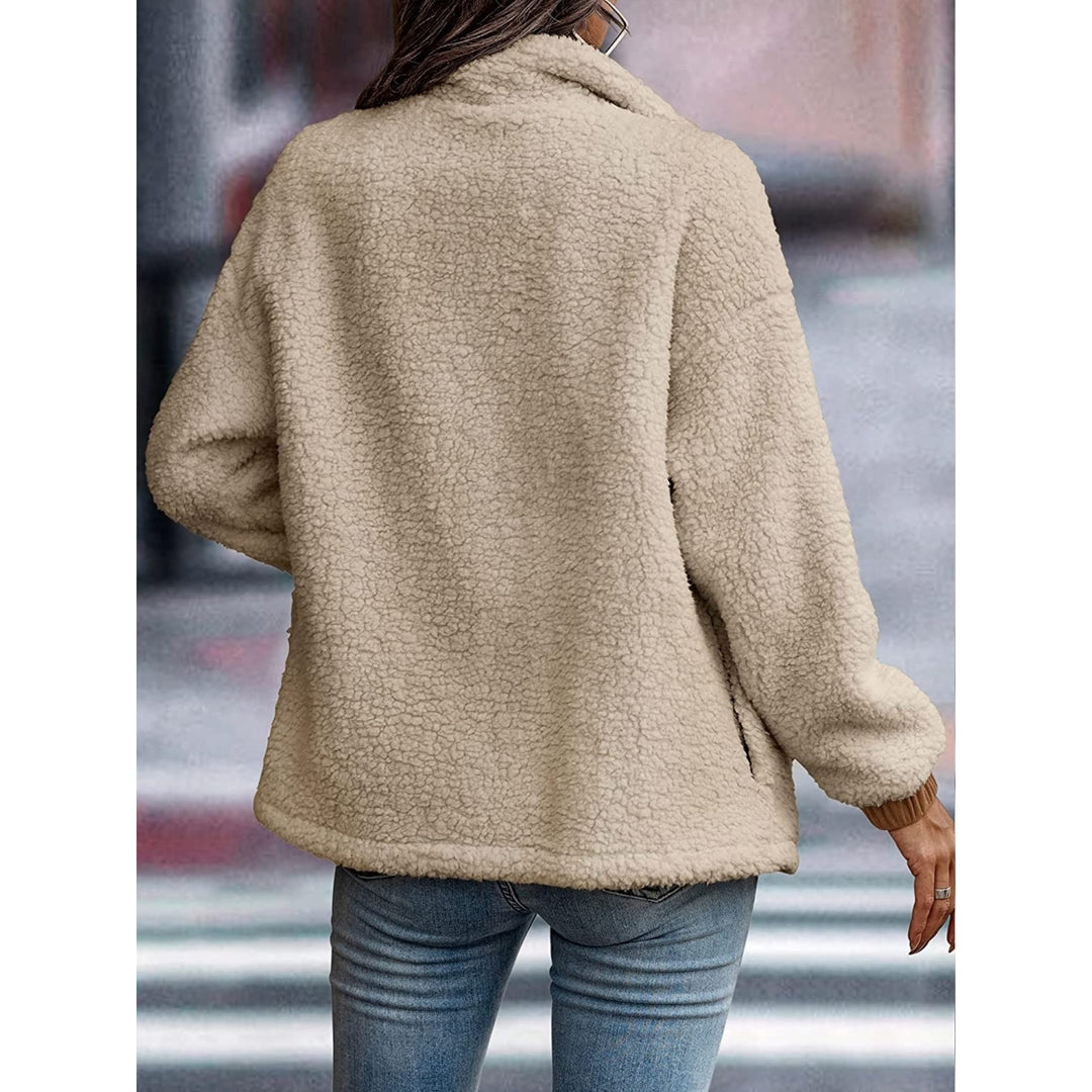 Womens Sherpa Fleece Jackets Casual Long Sleeve Open Front Zip Up Lapel Jacket Fuzzy Coat Faux faux Outwear Image 3