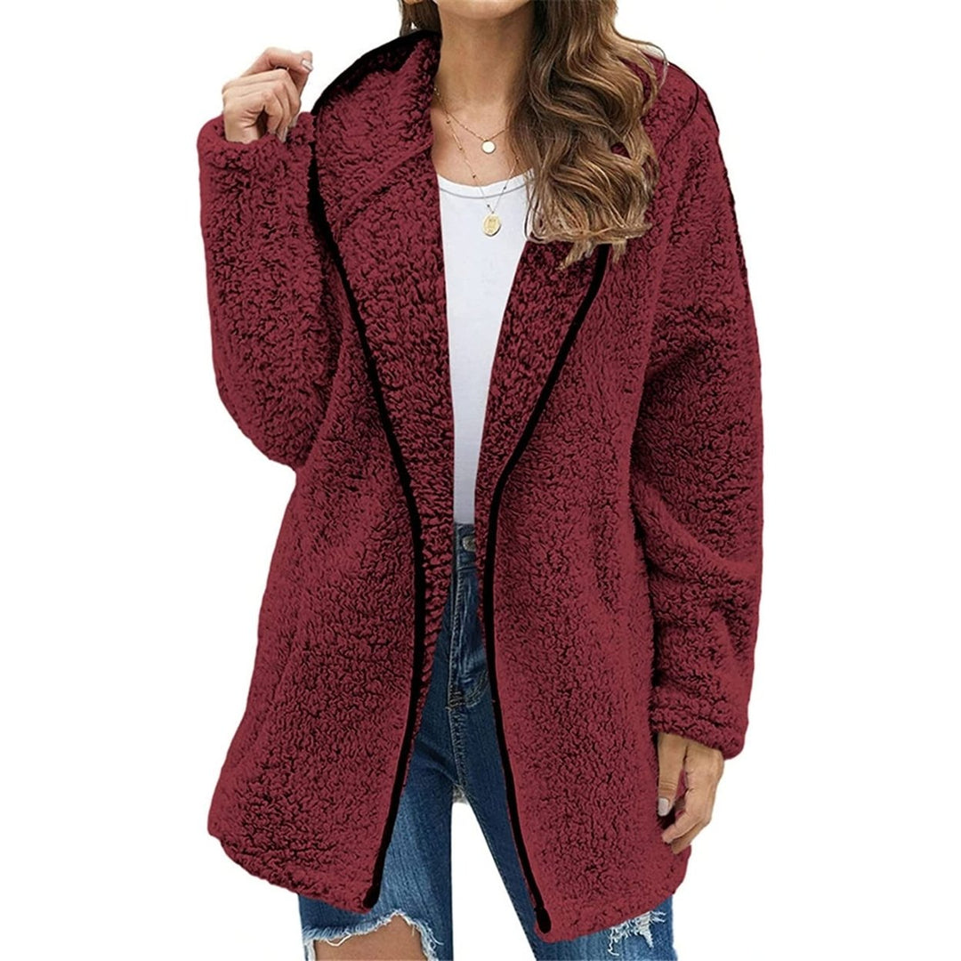 Womens Winter Coats Plus Size Fleece Jacket Long Sleeve Hooded Cardigan Sweatshirts Open Front Lapel Outerwears Image 1