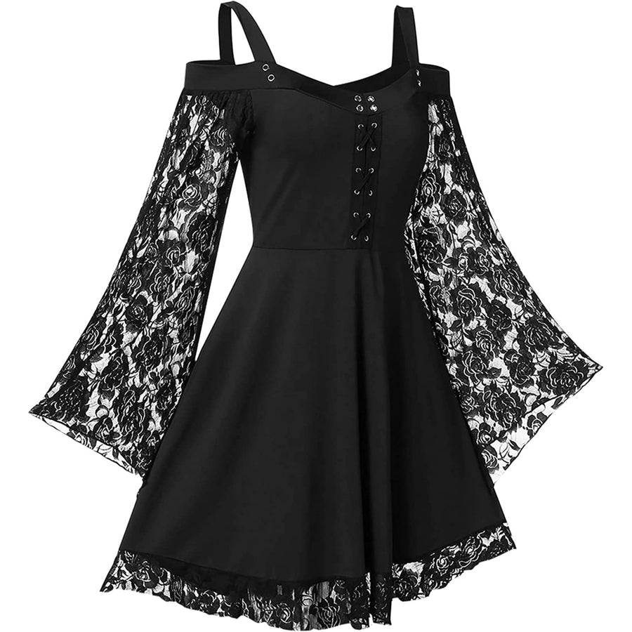 Renaissance Gothic Dress for Women Off Shoulder Lace Trumpet Sleeve Dresses Medieval Steampunk Dress Halloween Costume Image 1