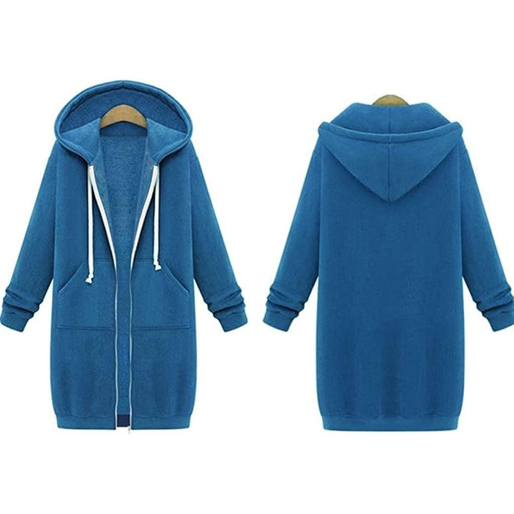 Womens Long HoodieWomens Autumn Winter Sweater Mid Length Plus Size Loose Zip Sweatshirt Image 1