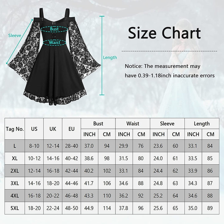 Renaissance Gothic Dress for Women Off Shoulder Lace Trumpet Sleeve Dresses Medieval Steampunk Dress Halloween Costume Image 4