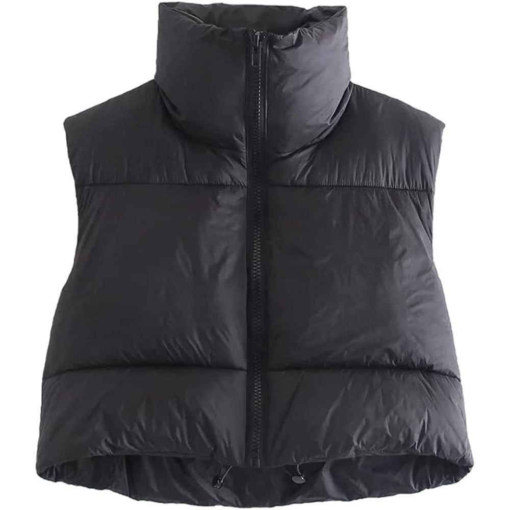 Womens Zipper Cropped Puffer Vest Lightweight Sleeveless Warm Outerwear Puffer Vest Padded Gilet Image 2