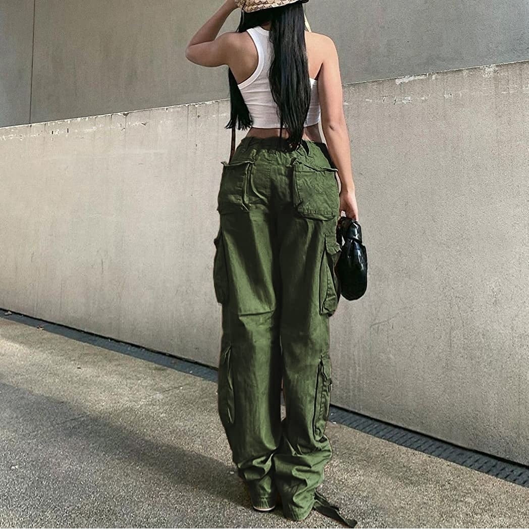 Women Baggy Hip Hop Cargo Pants with Pocket Y2k Low Waist Drawstring Loose Joggers Cargo Trousers Casual Streetwear Image 3