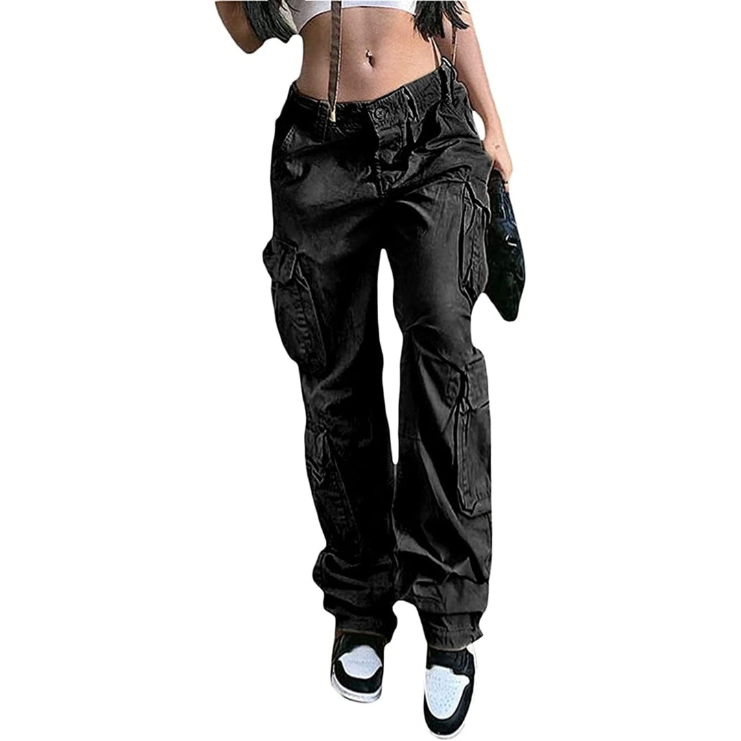 Women Baggy Hip Hop Cargo Pants with Pocket Y2k Low Waist Drawstring Loose Joggers Cargo Trousers Casual Streetwear Image 6