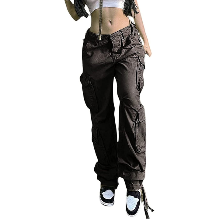 Women Baggy Hip Hop Cargo Pants with Pocket Y2k Low Waist Drawstring Loose Joggers Cargo Trousers Casual Streetwear Image 7