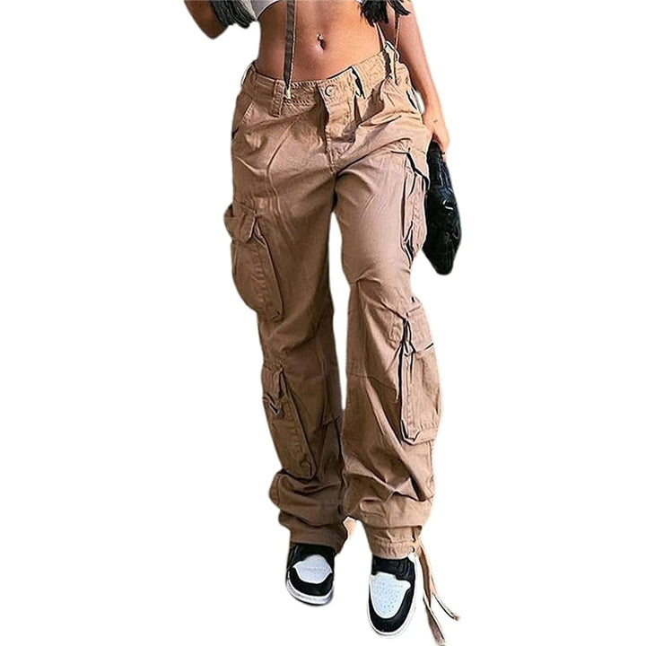 Women Baggy Hip Hop Cargo Pants with Pocket Y2k Low Waist Drawstring Loose Joggers Cargo Trousers Casual Streetwear Image 8