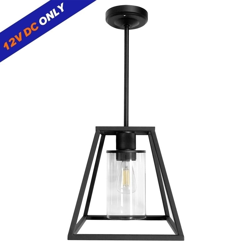 12V LED Pendant Light Fixture Matte Black Edison Bulb for RV Camper Interior Image 1