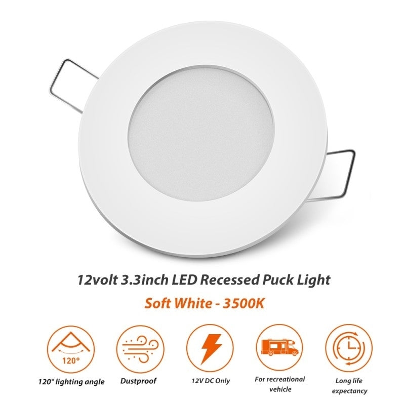 12V LED Puck Light Recessed Mount Soft White 3500K for RV Camper Ceiling Cabinet Image 4