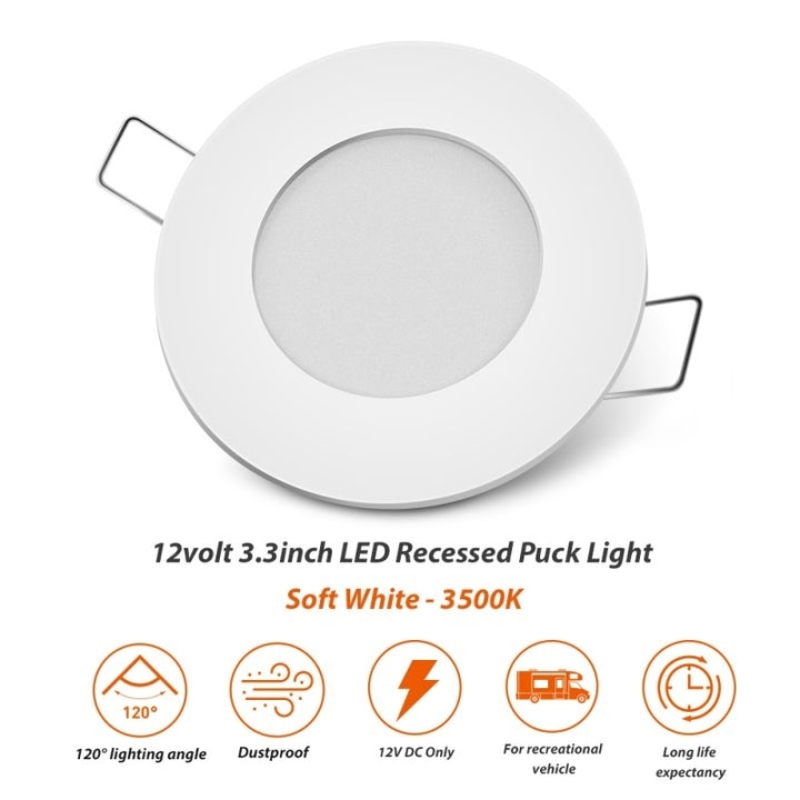 12V LED Puck Light Recessed Mount Soft White 3500K for RV Camper Ceiling Cabinet Image 4