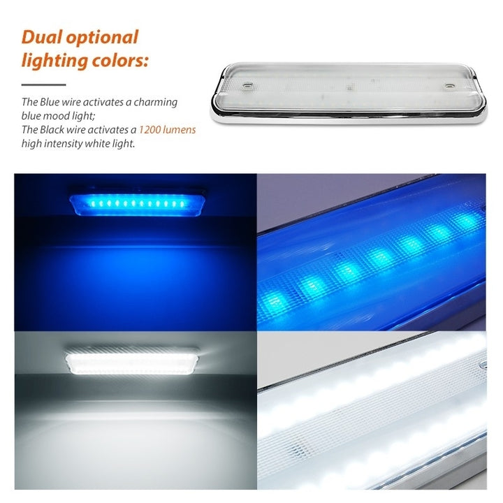 12V 18 inch RV LED Ceiling Light Fixture 1200 Lumen Cool White Blue Chrome Housing Image 4