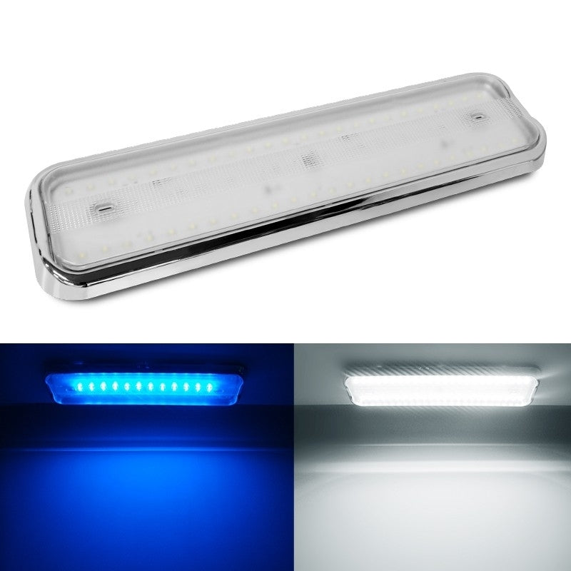 12V 18 inch RV LED Ceiling Light Fixture 1200 Lumen Cool White Blue Chrome Housing Image 1