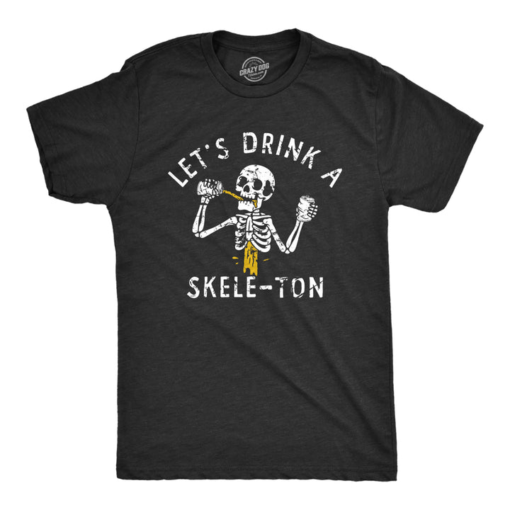 Mens Lets Drink A Skele Ton T Shirt Funny Halloween Party Skeleton Drinking Tee For Guys Image 1