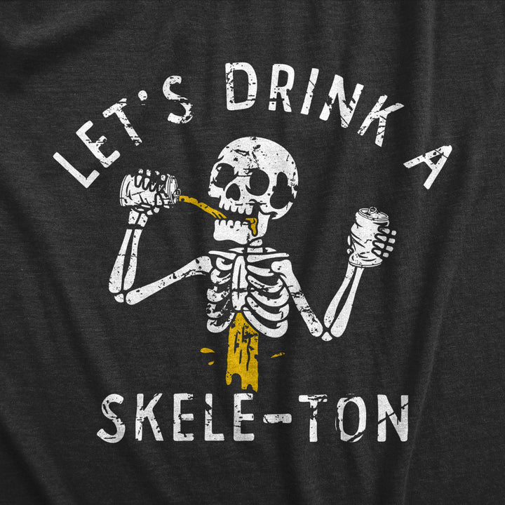 Mens Lets Drink A Skele Ton T Shirt Funny Halloween Party Skeleton Drinking Tee For Guys Image 2