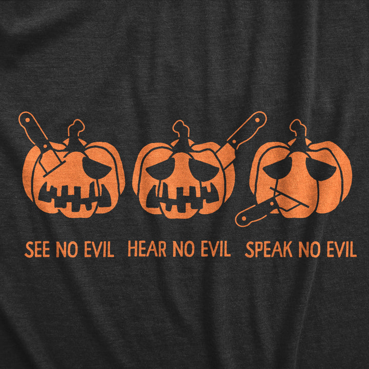 Womens See No Evil Hear No Evil Speak No Evil T Shirt Funny Halloween Three Wise Pumpkins Tee For Ladies Image 2