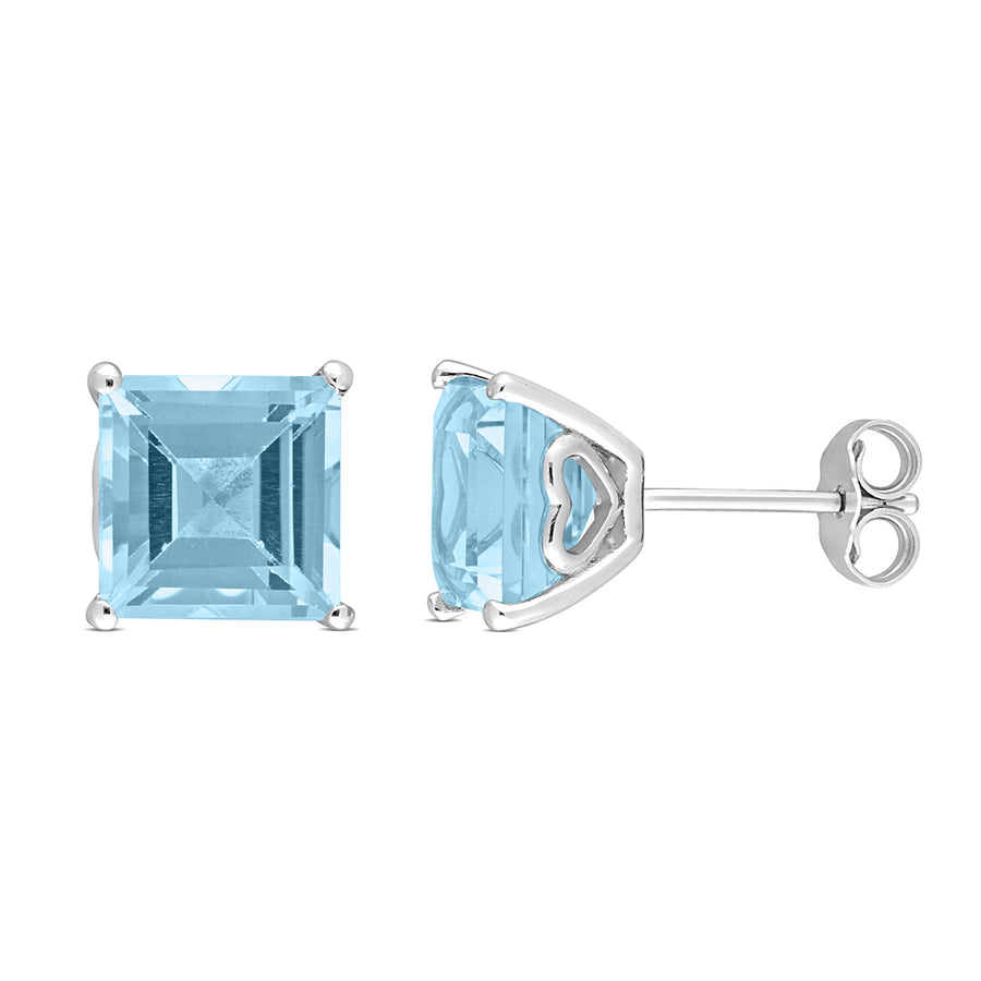 6.00 Carat (ctw) Blue Topaz Princess-Cut Solitaire Stud Earrings in Sterling Silver Image 1