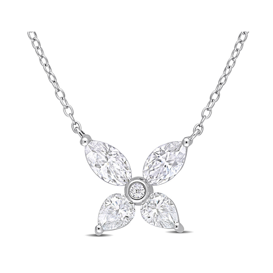 2.00 Carat (ctw) Lab-Created Moissanite Flower Pendant Necklace in Sterling Silver with Chain Image 1