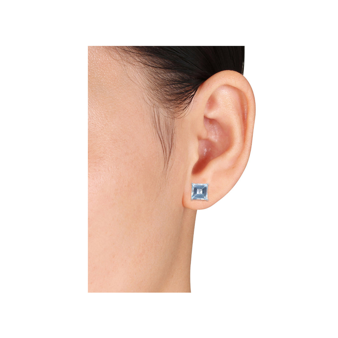 6.00 Carat (ctw) Blue Topaz Princess-Cut Solitaire Stud Earrings in Sterling Silver Image 3