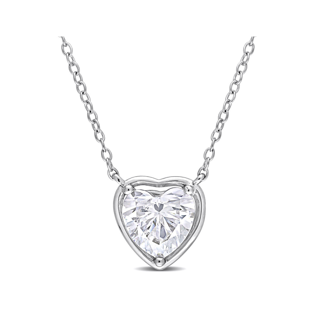 2.00 Carat (ctw) Lab-Created Moissanite Heart Pendant Necklace in Sterling Silver with Chain Image 1