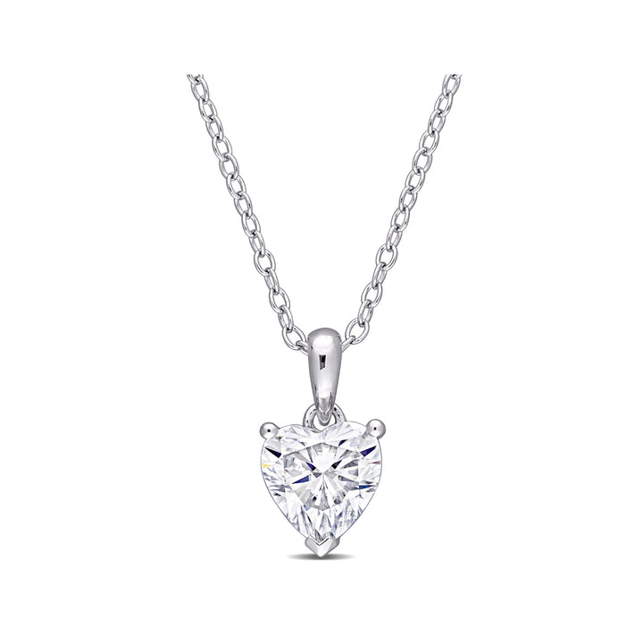1.00 Carat (ctw) Lab-Created Moissanite Heart Solitaire Pendant Necklace in Sterling Silver with Chain Image 1