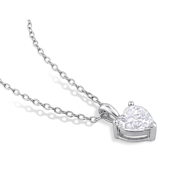 1.00 Carat (ctw) Lab-Created Moissanite Heart Solitaire Pendant Necklace in Sterling Silver with Chain Image 2