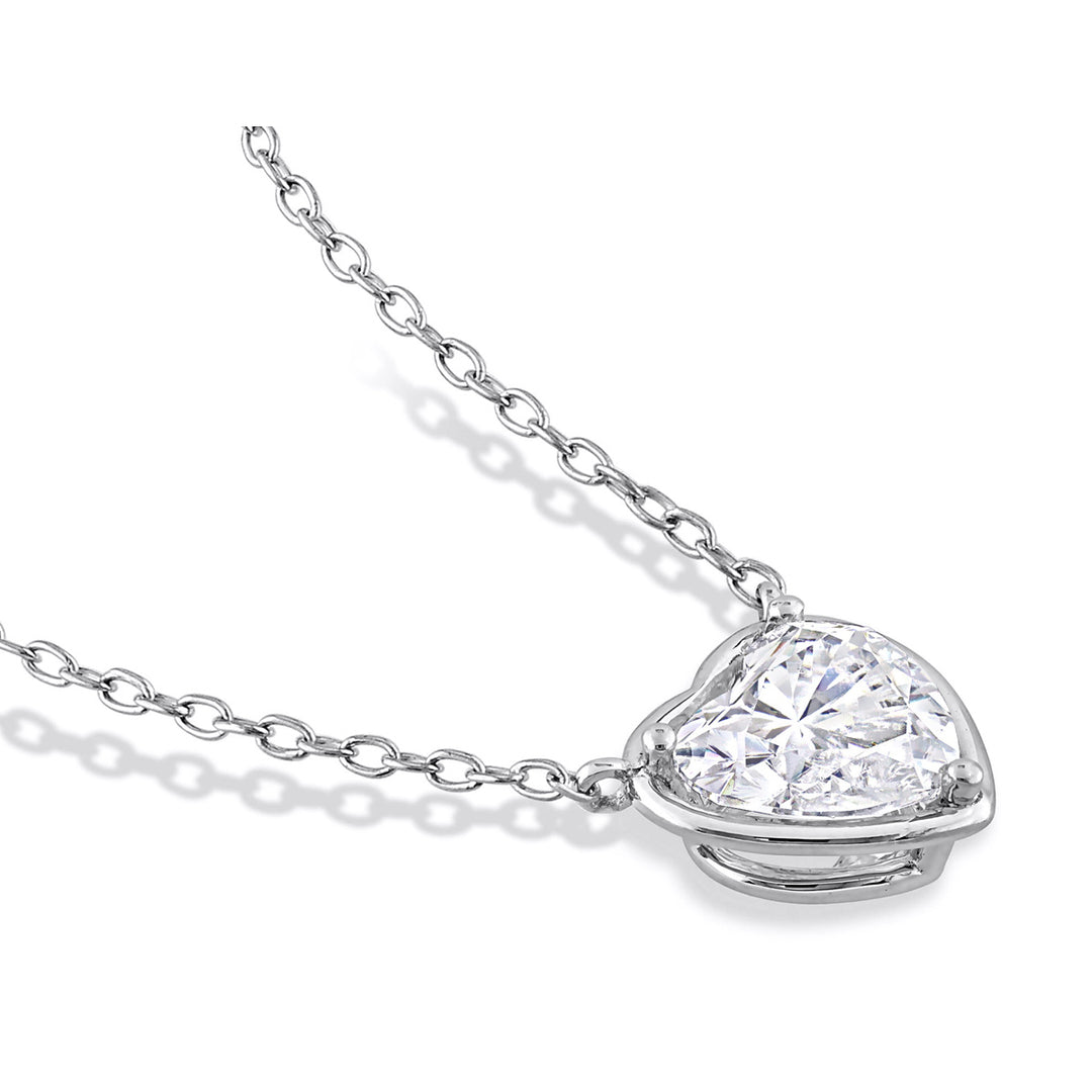 2.00 Carat (ctw) Lab-Created Moissanite Heart Pendant Necklace in Sterling Silver with Chain Image 2