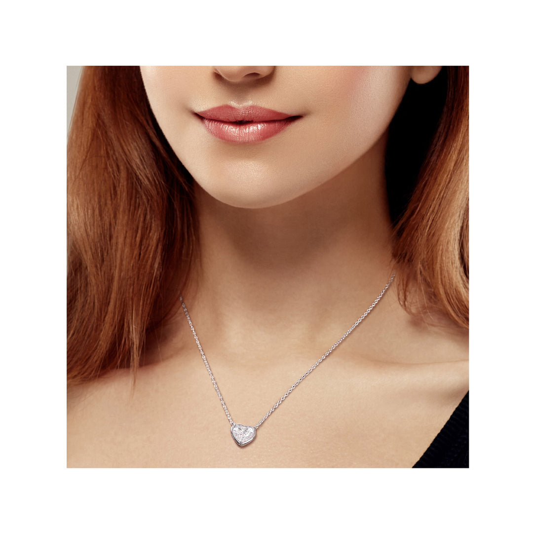 2.00 Carat (ctw) Lab-Created Moissanite Heart Pendant Necklace in Sterling Silver with Chain Image 3