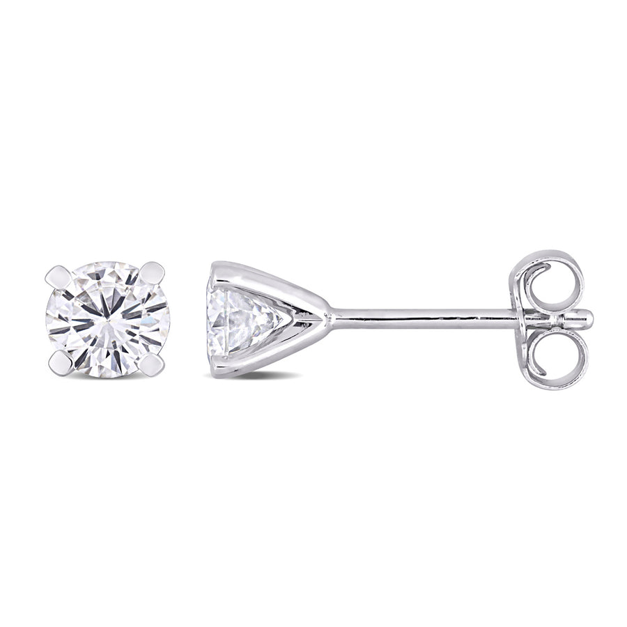 9/10 Carat (ctw) Synthetic Moissanite Solitaire Stud Earrings in Sterling Silver Image 1