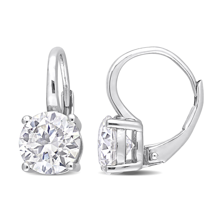 3.20 Carat (ctw) Synthetic Moissanite Round Leverback Earrings in Sterling Silver Image 1