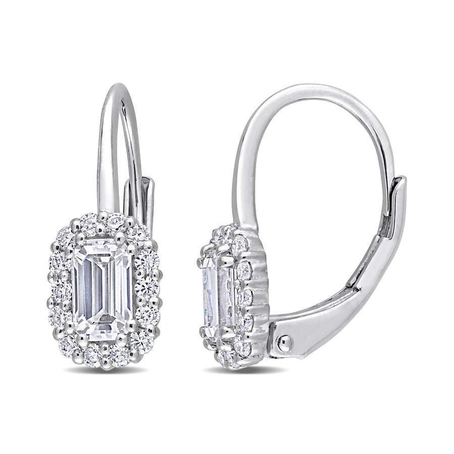 4/5 Carat (ctw) Synthetic Moissanite Halo Leverback Earrings in Sterling Silver Image 1