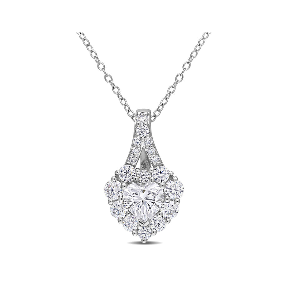 1.98 Carat (ctw) Lab-Created Moissanite Heart Halo Pendant Necklace in Sterling Silver with Chain Image 1